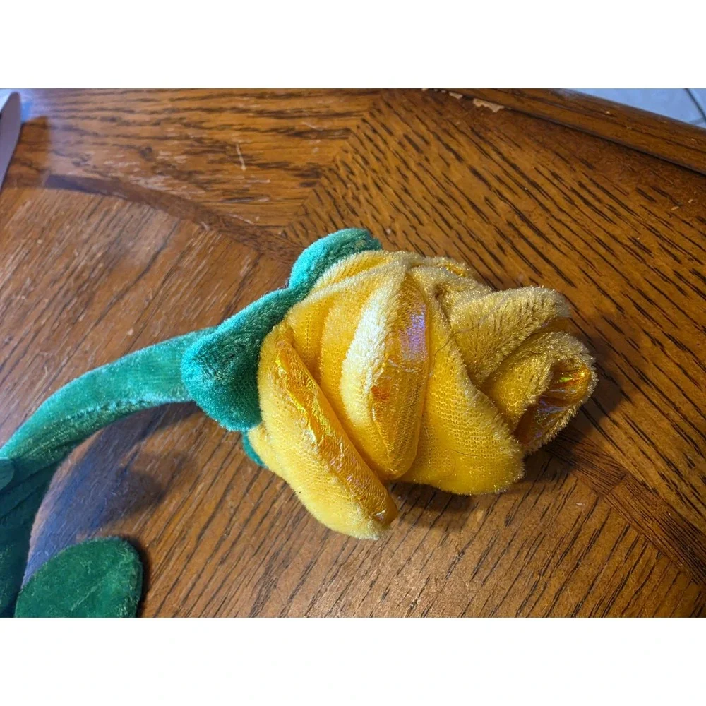 Iridescent Yellow Rose Plush Flower Toy Bendable Posable Green Stem 17 inch